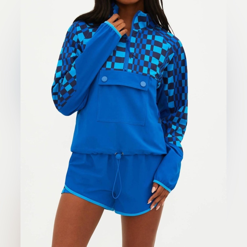 Beach Riot Atticus Pullover In Imperial Blue Check Size Medium Windbreaker - Picture 11 of 11